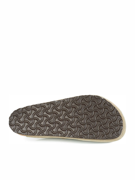 Boston Soft Footbed Δερμάτινες Χειμερινές Ανδρικές Παντόφλες Μπεζ