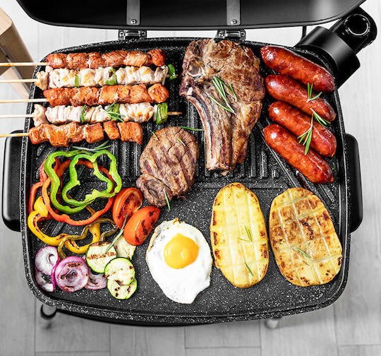 Cecotec Perfect Country With Legs Electric Grill Smooth and Ribbed Plate 2000W with Lid and Adjustable Thermostat 43cmx38cmcm