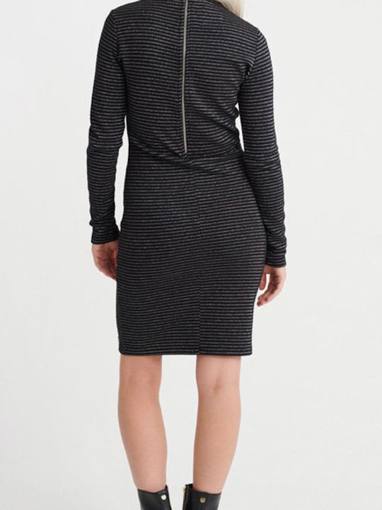 Superdry Jacquard Midi Kleid Rollkragen Black Grey