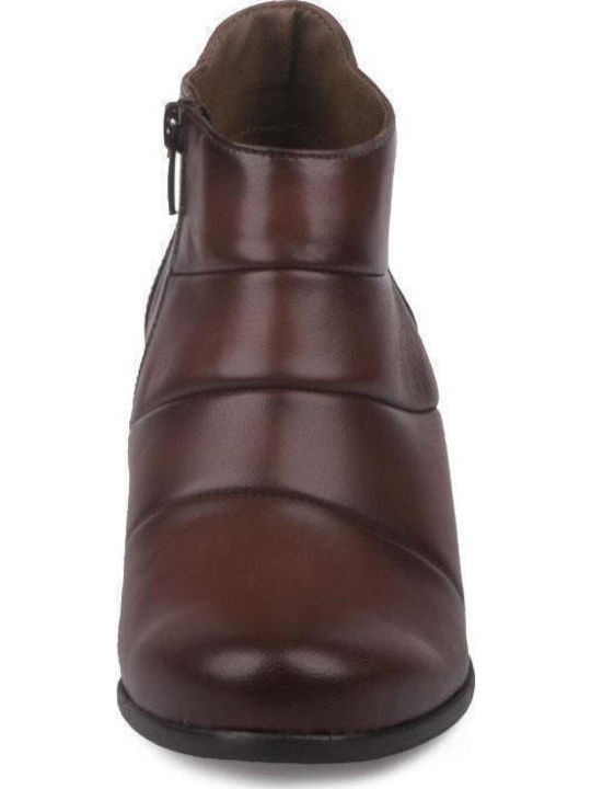 Leather Women's Ankle Boots with Medium Heel Burgundy