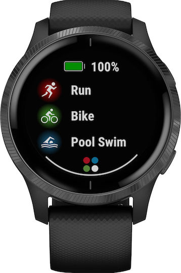 Garmin Venu Stainless Steel 43mm Waterproof Smartwatch with Heart Rate Monitor (Slate / Black)