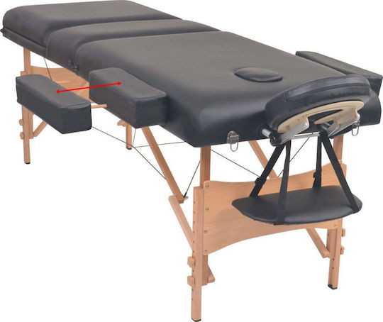vidaXL Wooden Portable/Folding Black Massage and Physiotherapy Bed 193x67cm 3 Positions with Stool
