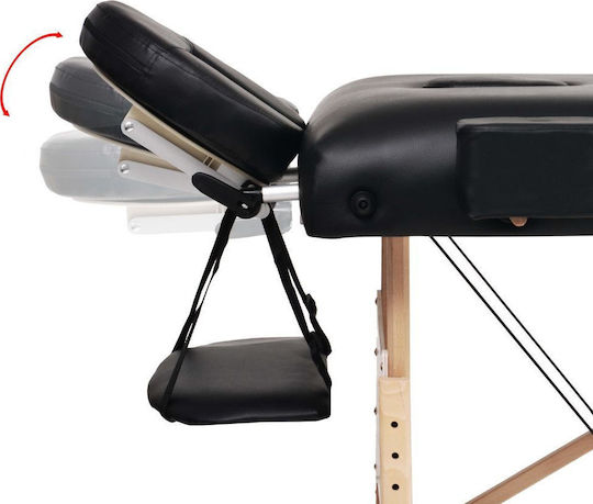 vidaXL Wooden Portable/Folding Black Massage and Physiotherapy Bed 193x67cm 3 Positions with Stool