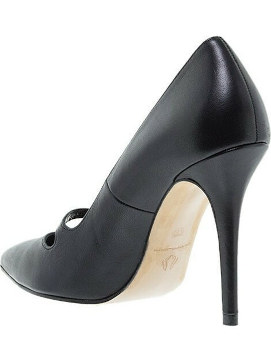 Mourtzi Leather Pointed Toe Stiletto Black High Heels