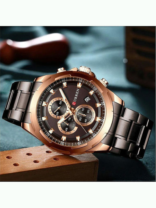 Curren Men's Watch 47mm Chronograph Battery with Stainless Steel Bracelet Brown
