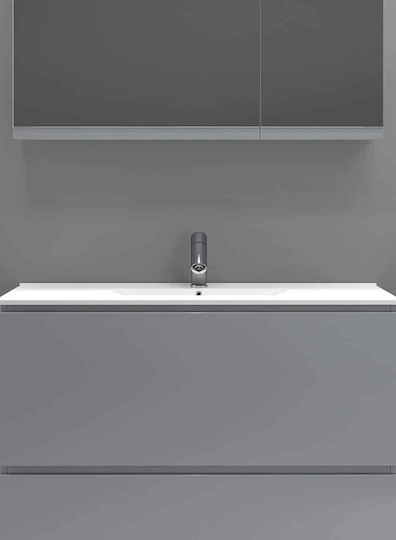 Zebis Smile 090L Πάγκος με Νιπτήρα & Καθρέπτη με Φως Γυαλιστερή Λάκα Μ90xΒ46xΥ60cm Γκρι