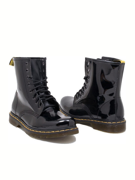 Women's Patent Leather Ankle Boots Black