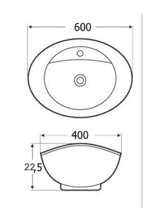 Gloria Bel Kayak Επικαθήμενος Νιπτήρας Πορσελάνης 60x40cm Λευκός