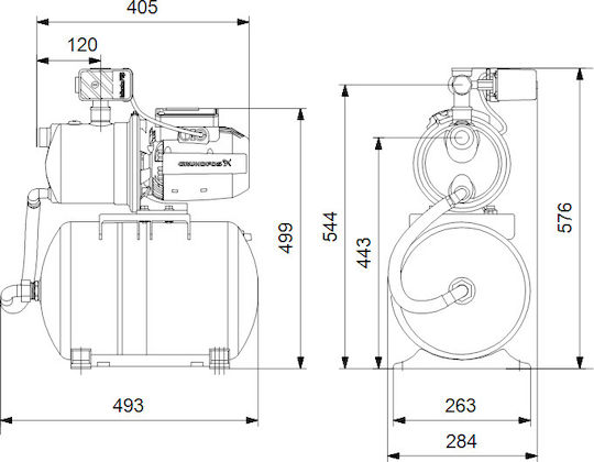 Grundfos JP 4-47 PT-H BBVP Single Stage Single Phase Water Pressure Pump with 20 Litre Container 850W