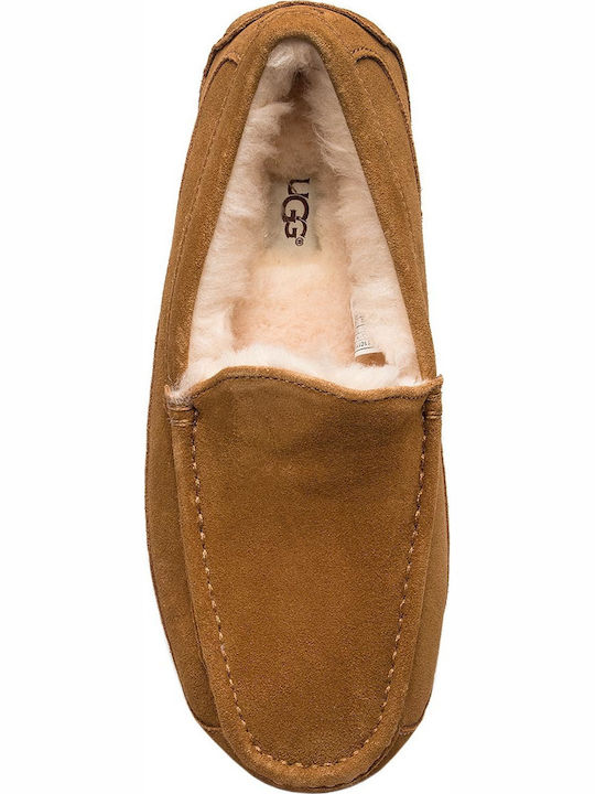 Ascot Κλειστές Χειμερινές Ανδρικές Παντόφλες με Γούνα Chestnut