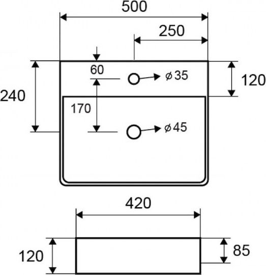 Karag Επικαθήμενος Νιπτήρας Πορσελάνης 50x42x12cm Λευκός