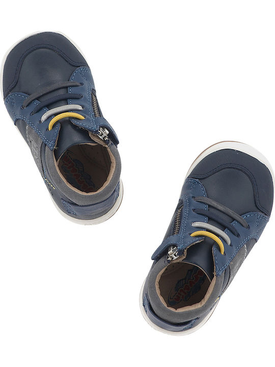 Leather Kids Boots with Laces Navy Blue