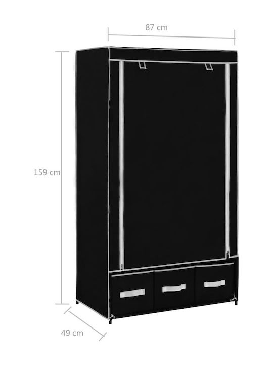 vidaXL Fabric Wardrobe with Zipper and Shelves in Black Color 87x49x159cm
