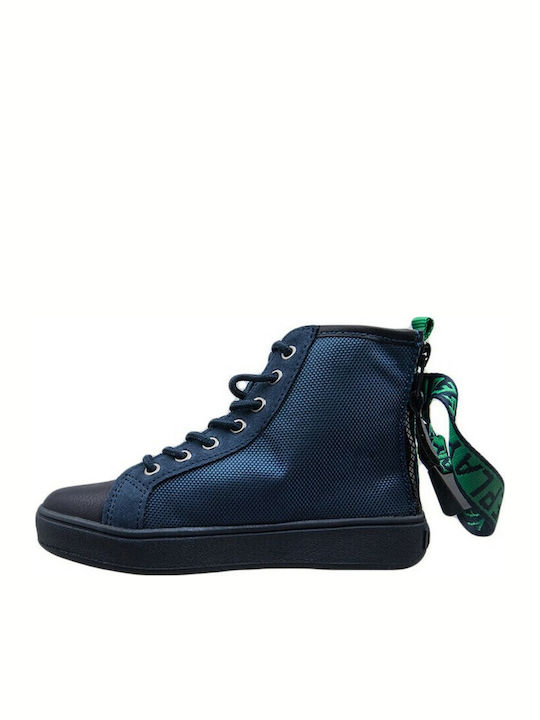 Leather Kids Boots with Velcro Navy Blue