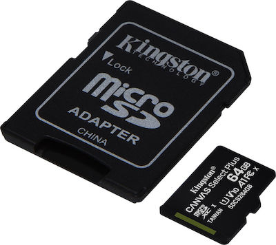 Kingston Canvas Select Plus microSDXC 64GB Class 10 U1 V10 A1 UHS-I με αντάπτορα