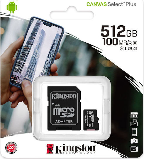 Kingston Canvas Select Plus microSDXC 512GB U3 V30 A1 UHS-I 100MB/s with Adapter