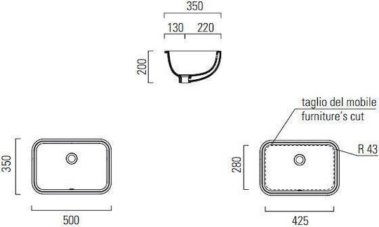 GSI Pura Υποκαθήμενος Νιπτήρας Πορσελάνης 50x35x20cm Λευκός