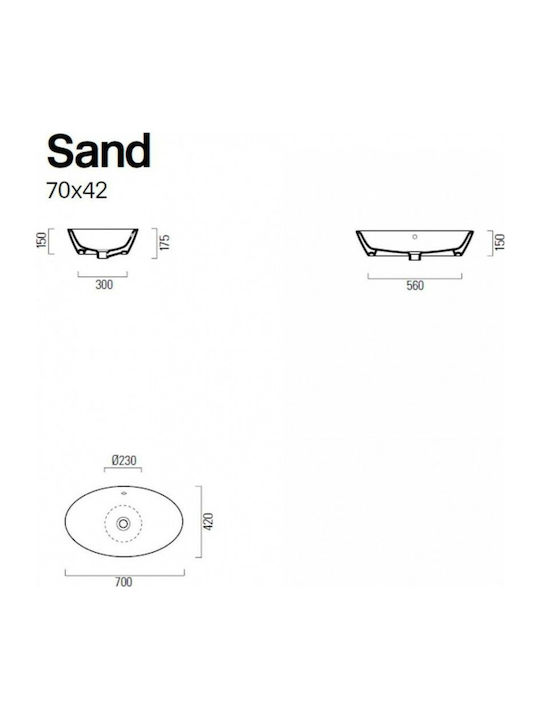 GSI Sand Επικαθήμενος Νιπτήρας Πορσελάνης 70x42x15cm Λευκός