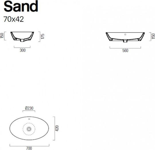 GSI Sand Επικαθήμενος Νιπτήρας Πορσελάνης 70x42x15cm Λευκός GSI Sand Επικαθήμενος Νιπτήρας Πορσελάνης 70x42x15cm Λευκός