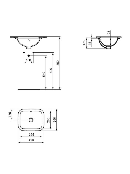 Ideal Standard Connect Rectangular Υποκαθήμενος Νιπτήρας Πορσελάνης 50x38cm Λευκός