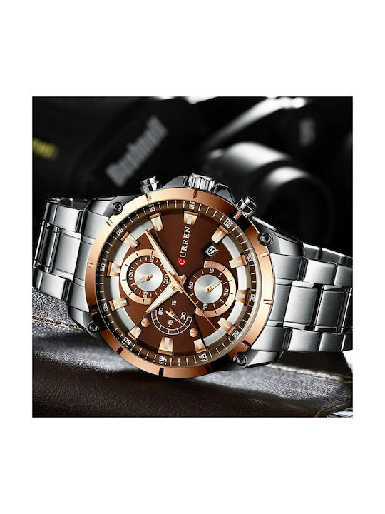 Curren Watch Chronograph Battery with Metal Bracelet Brown