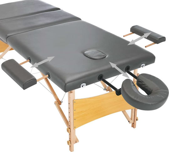 vidaXL Wooden Portable/Folding Gray Massage and Physiotherapy Bed 186x68cm 3 Positions
