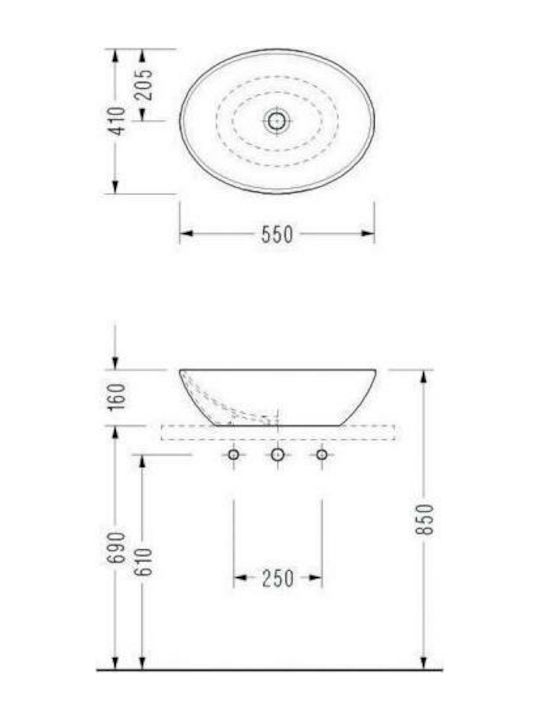 Serel CH33 Countertop Sink Porcelain 55x41x16cm White