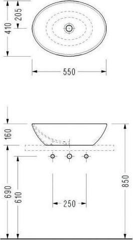 Serel CH33 Countertop Sink Porcelain 55x41x16cm White