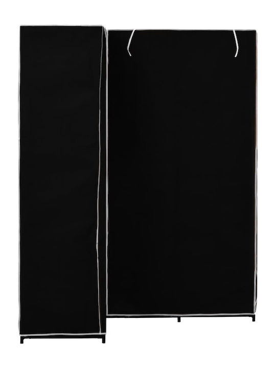 vidaXL Fabric Wardrobe Corner with Zipper and Shelves in Black Color 130x87x169cm