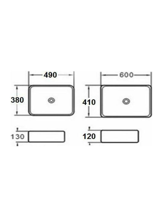 KLP Plus Επικαθήμενος Νιπτήρας Πορσελάνης 60x41x12cm Λευκός