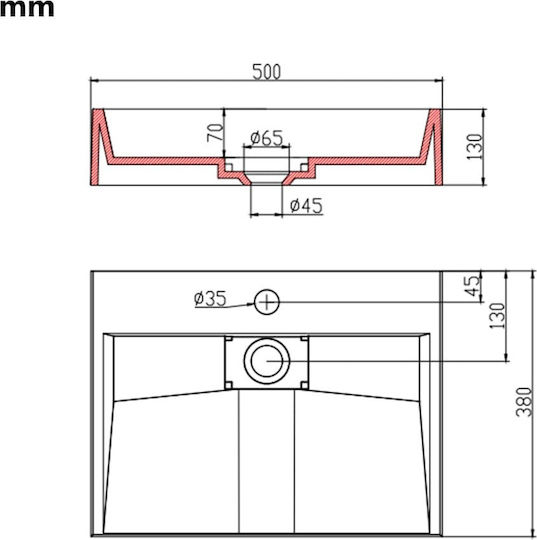 vidaXL Επιτοίχιος Κρεμαστός / Επικαθήμενος Νιπτήρας από Συνθετικό Υλικό 50x38x13cm Λευκός