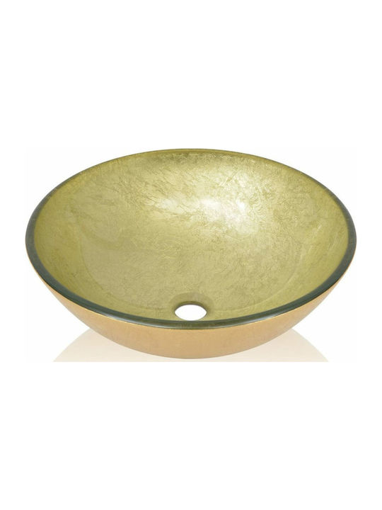 vidaXL Επικαθήμενος Νιπτήρας Γυάλινος 42x42x14cm Χρυσός