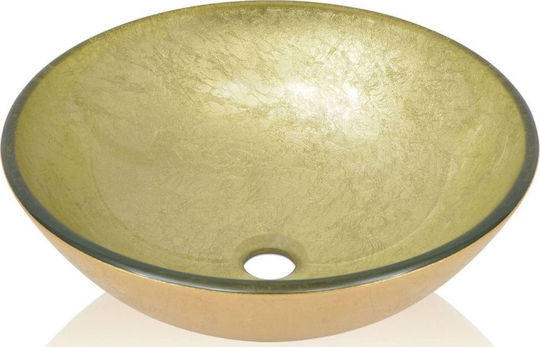 vidaXL Aufgesetztes Waschbecken Glas 42x42x14cm Gold