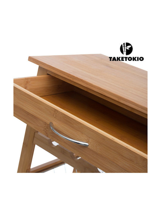 TakeTokio Troleu De Bucătărie Din Lemn Cu 3 Locuri Maro 60x36x88cm