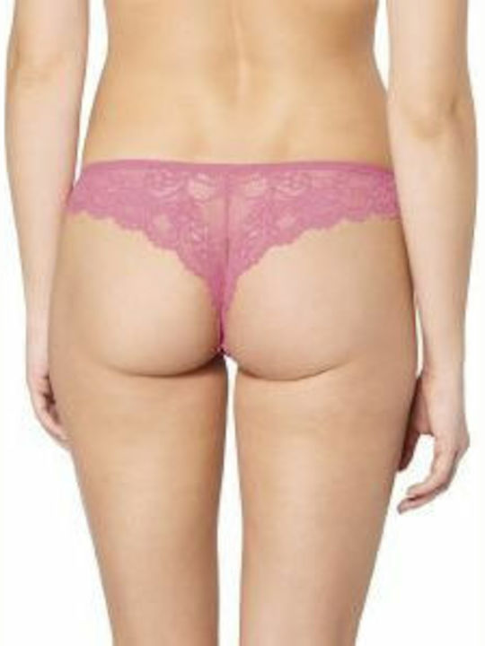 Triumph Tempting Lace Brazilian String Cotton Women's String with Lace Pink