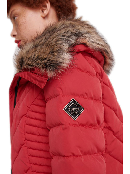 Arctic Glaze Κοντό Γυναικείο Puffer Μπουφάν για Χειμώνα Κόκκινο