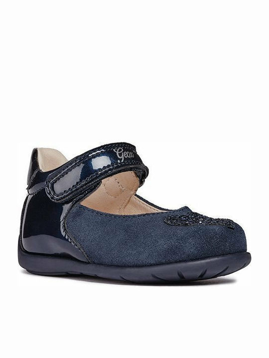 Kids Anatomic Leather Ballerinas Kaytan with Hoop & Loop Closure Navy Blue