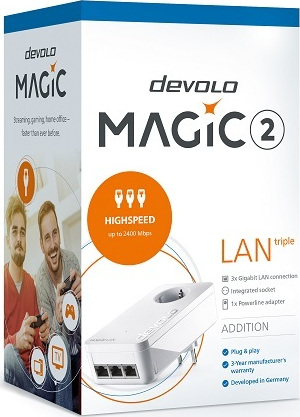 Θύρες triple Devolo Gigabit 2 Magic Powerline με Ethernet Σύνδεση Passthrough για και 3 LAN Ενσύρματη Πρίζα