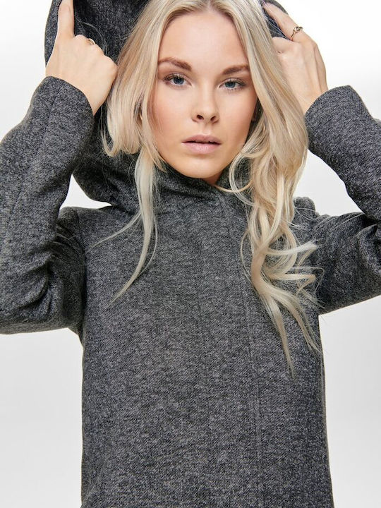 Sedona Women's Dark Grey Melange Peacoat with Hood
