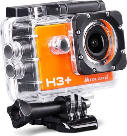Midland Η3+ Action Camera Full HD (1080p) Υποβρύχια (με Θήκη) με Οθόνη 2" και Wi-Fi Πορτοκαλί