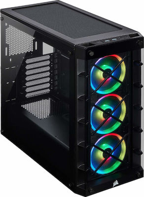Corsair iCUE 465X RGB Геймърско бюро Midi Tower Компютърна кутия със страничен прозорец Черен