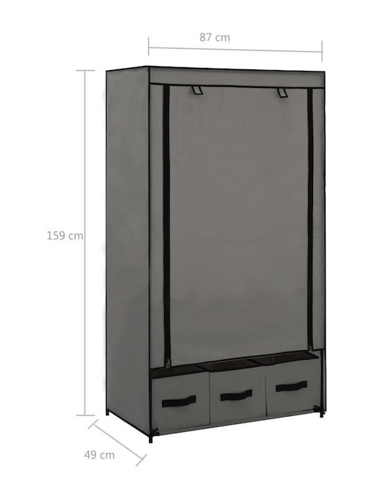 vidaXL Fabric Wardrobe with Zipper and Shelves in Gray Color 87x49x159cm