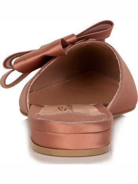 Flat Leather Mules in Orange Color