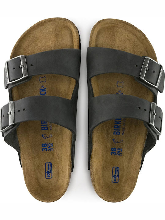 Arizona Soft Footbed Oiled Leather Men's Sandals Black Regular Fit