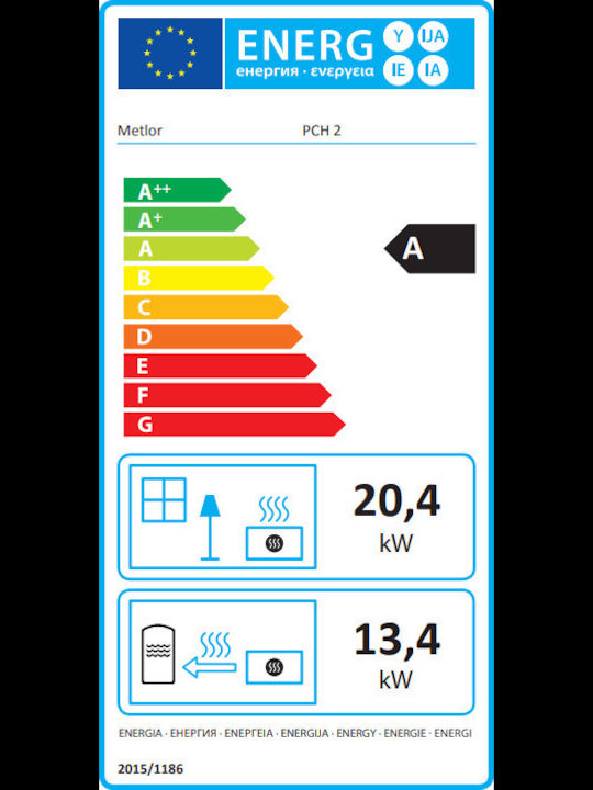 Metlor PCH2 Vitrus Black C/S Ενεργειακό Τζάκι Ξύλου Καλοριφέρ 20.4kW Διαμπερές με Ανοιγόμενη Πόρτα Κλειστού Δοχείου