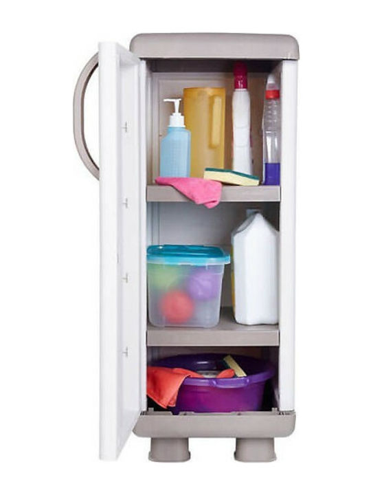 Single-Door Outdoor Cabinet Rea Plastic with 2 Shelves Suitable for Small Spaces Beige/White 36x44x96 cm