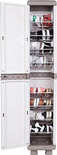 Shoe Cabinet Niovi Plastic with 8 Shelves Beige/White 36x44x179cm