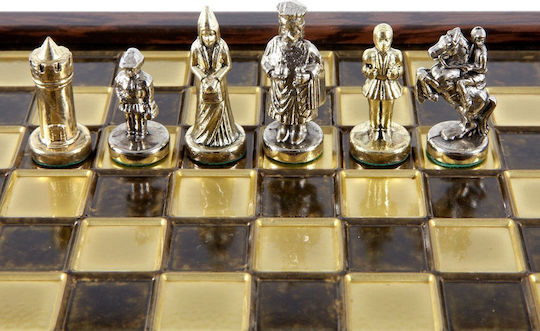 Manopoulos Byzantium Case Handmade Chess Metal with Pawns 20x20cm