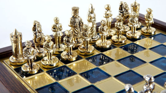 Manopoulos Byzantium Case Handmade Chess Metal with Pawns 20x20cm