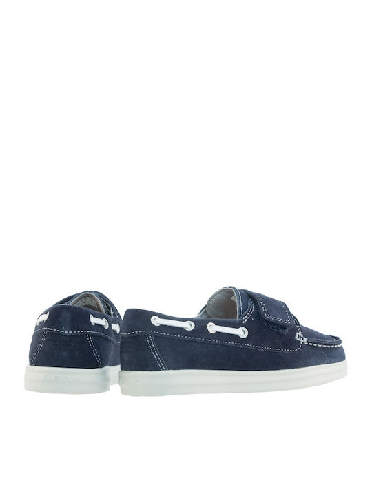 Boys Suede Moccasins with Velcro Anthor Blue